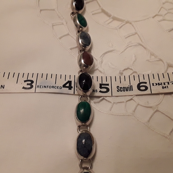 VTG. 925 SOLID STERLING MULTI-GEMSTONE BRACELET 8" - Picture 3 of 8